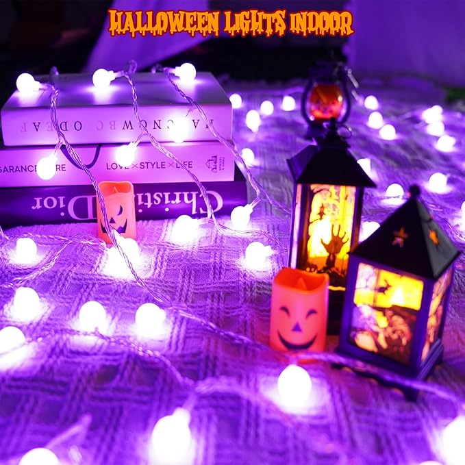 LORRYTE Connectable Purple Halloween Lights Outdoor Indoor - 43FT 100LED Globe String Lights Plug in with Timer, 13 Modes Fairy Light Waterproof for Party Halloween Decorations Bedroom Decor