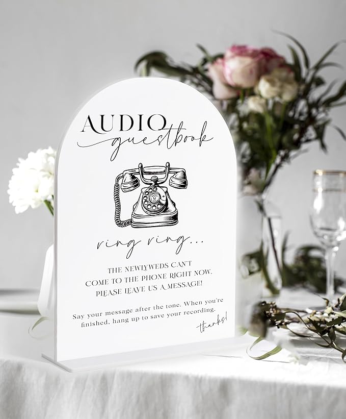 Decorative Wedding Sign Plaque, White Acrylic Arch with Base, 6x8 Inch