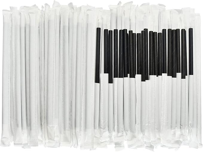 Paper Straws, Solid Black Cocktail Straws, 5.75 Inch Wrapped, 400 Count