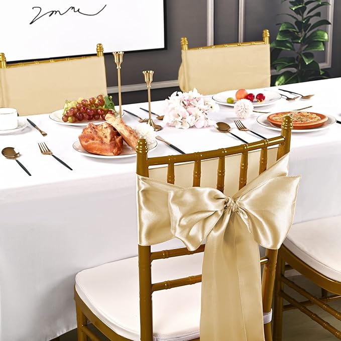 Satin Chair Sashes, 120 Pack, Champagne, 7 x 108 Inch Polyester