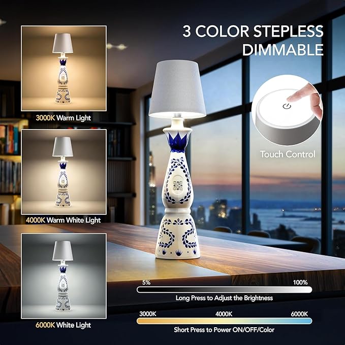 Wireless Bottle Lamp for Any Type of Bottle - LED Bottle Lamp for Indoor & Outdoor - 100% Waterproof - 3000K Warm Light - Wireless & Rechargeable, Unique and Beautiful Design (Green)