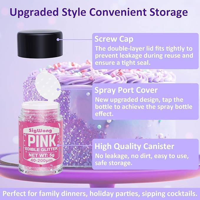 Edible Glitter Dusting Powder, 8 Colors, 5g Set for Drinks and Desserts
