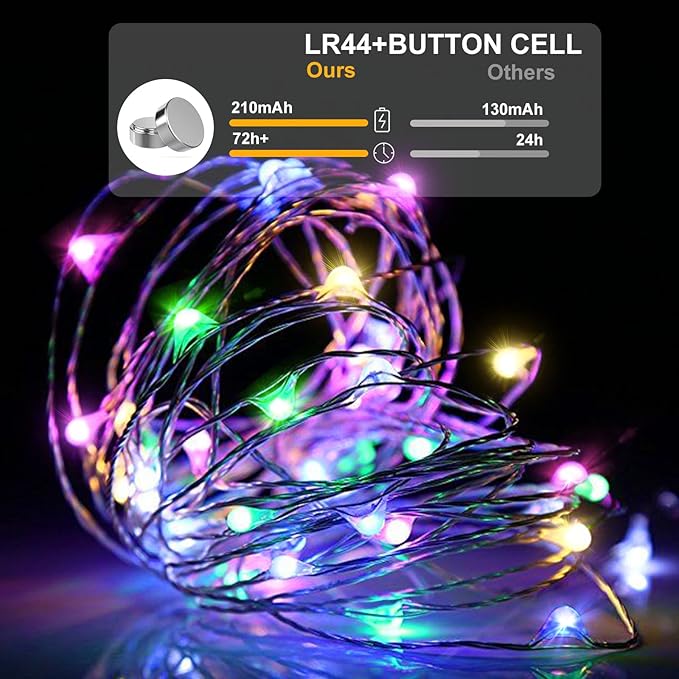 24 Pack Led Fairy Lights - Mutilcolor, Battery Operated LED Silver Wire String Lights, 7FT 20LED Mini Firefly Starry String Lights Waterproof Led Twinkle Lights for Mason Jar DIY Christmas Decor