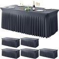 Wish Care 6 Pack Gray Spandex Table Clothes for 6 Foot Rectangle Tables, 6FT Wrinkle Free Fitted Tablecloths Ruffles Design Table Cover for Party, Banquet, Wedding and Events