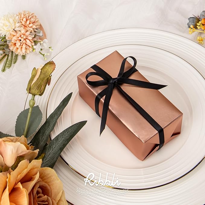 Ribbli Black Satin Ribbon Double Faced Satin 1/4 Inch x Continuous 100 Yards-Black Ribbon for Gift Wrapping Crafts Wedding Decoration Bows Bouquet Floral Arrangement