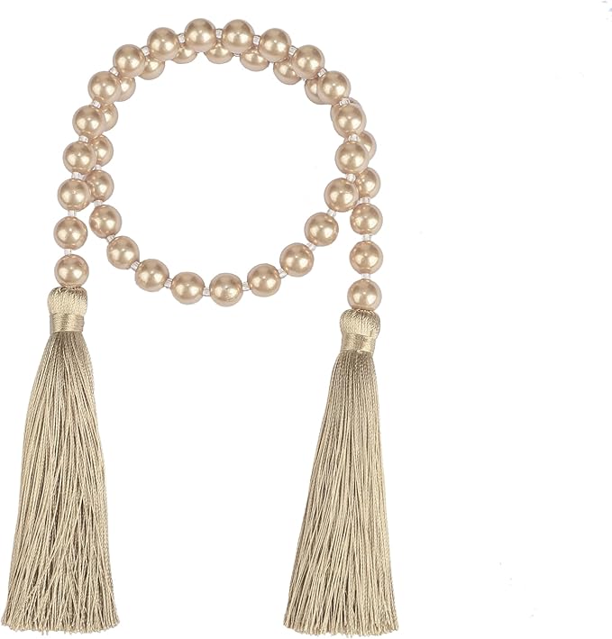 Tassel Pearl Glass Bead Garland, 34 Inch, Champagne Gold, 2 Pack