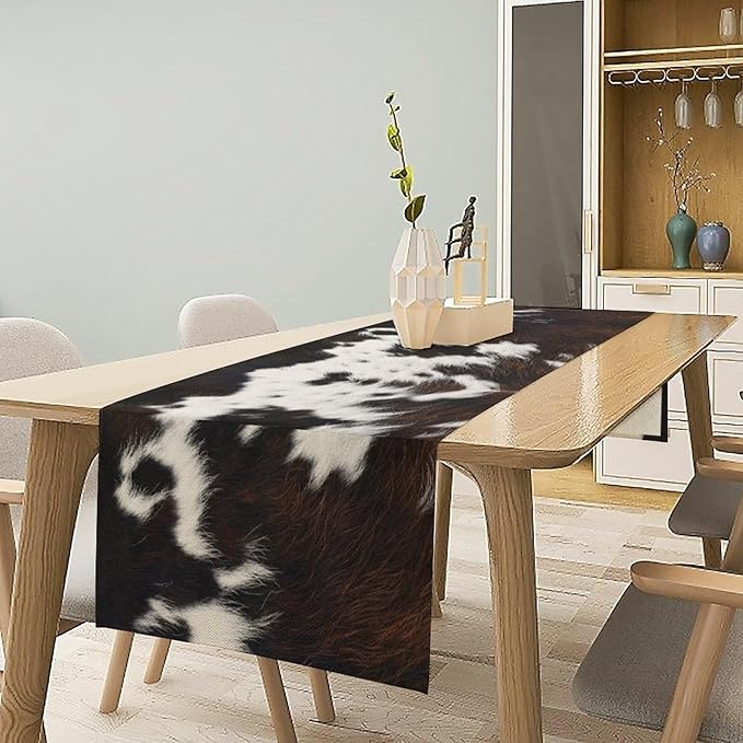Cow Print Table Runner, Brown Cowhide Print Western Style Table Runner Country Farmhouse Cottage Cow Patten Table Decoration for Home Kitchen Dining, 13x60 Inch