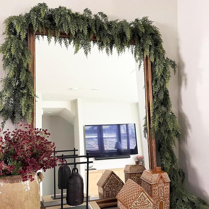 Garland, 5 Ft Green Faux Cedar with Flexible Wire for Indoor or Outdoor Decor