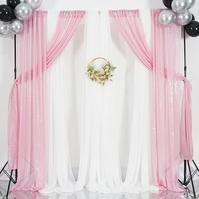 4Pcs 2Ft x 8Ft Pink Sequin Backdrop Curtains, Glitter Photography Background, Sequence Xmas Thanksgiving Backdrop (Pink, 4 pcs-2ftx8ft)