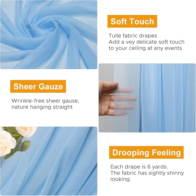Wedding Arch Draping Fabric 2 Panels 28.7" x 20FT Dusty Blue Sheer Chiffon Backdrop Drapes for Wedding Ceremony Birthday Party Bridal Shower Outdoor Decoration