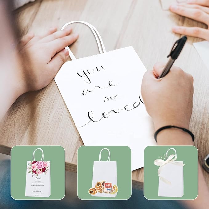 METRONIC Kraft Paper Gift Bags with Handles 5.25x3.75x8 Inch 20000 Pack | Christmas, Birthday Party Favors, Retail Shopping, Small Business Bulk | White Gift Wrap Bag