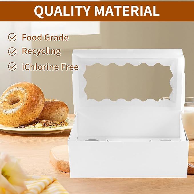 Cupcake Carriers, 10 Pack White Cardboard Boxes with Clear Window