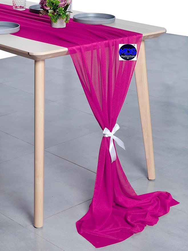 MDS Halloween Chiffon Table Runner - 10 Pack, 29 x 170 Inches, 14ft Each - Sheer Spooky Table Runners for Haunted House Parties, Trick-or-Treat Tables, Witchy Décor, Wedding & Events - Magenta