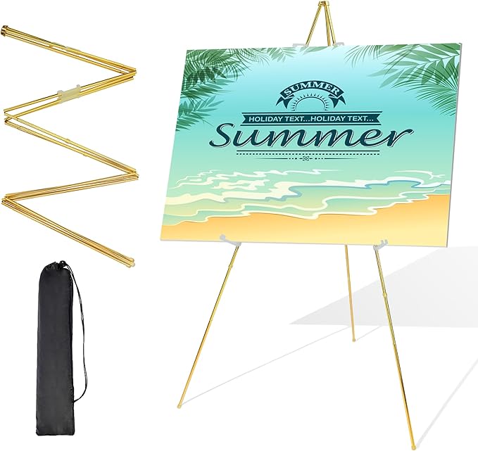 Easel Sign Stand, 63-Inch Gold Metal Adjustable Display Easel