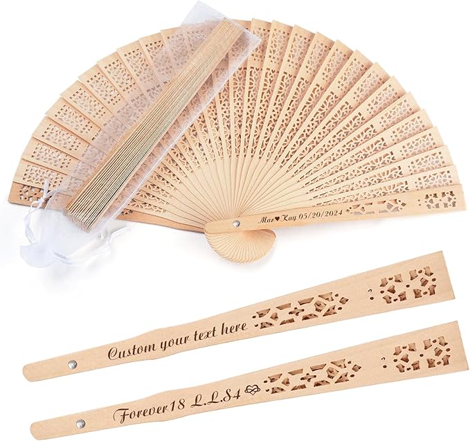 100Pcs Personalized Folding Hand Fans Custom Engraved Summer Wedding Fans,Personalized Wooden Fans Party Favor Bridal Shower Gifts for Guests