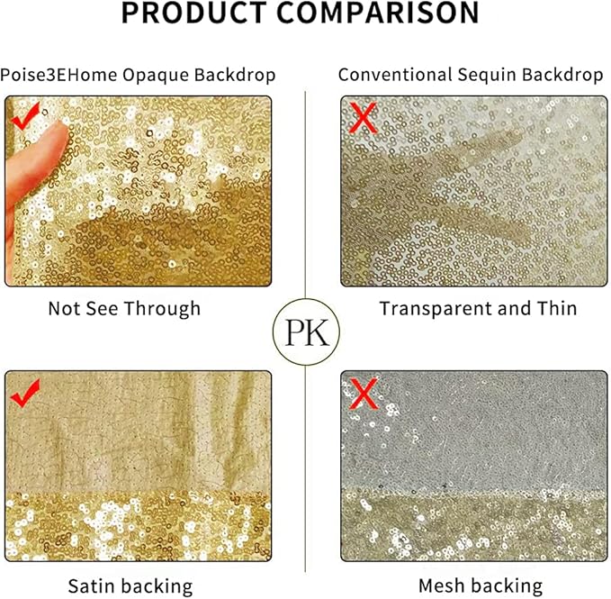Poise3EHome 8Ft x 8Ft Gold Sequin Backdrop Curtain, Glitter Thick Satin Background Drapes, Sparkly Opaque Photography Curtain, Sequence Xmas Thanksgiving Backdrop for Wedding Party Holiday Decor