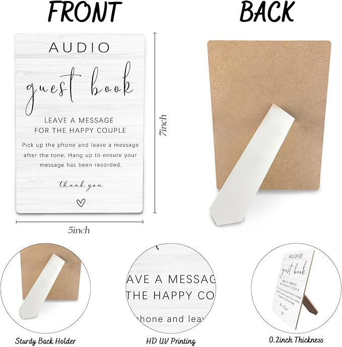Audio Guest Book Sign - Audio Phone Guestbook Wooden Stand for Wedding 5x7inch, Wedding Table Decorations