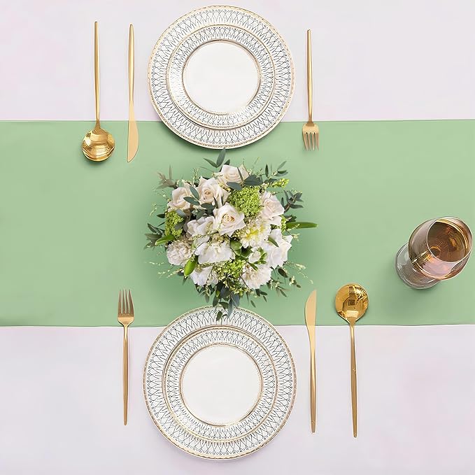 10 Pack Sage Green Satin Table Runner 12x108 Inches Long, Bright Silky Smooth Satin Table Runner Table Decor for Wedding Banquet Christmas Prom Event Birthday Party