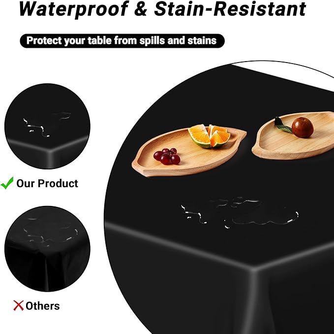 QZYL 4 PCS Picnic Table Cover with Bench Covers, Black Plastic Table Cloths, 54 X 108 in Disposable Waterproof Rectangle Table Covers for Camping Birthdays Weddings Parties Christmas
