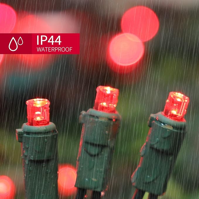 String Lights 64.8 ft Red LED Outdoor, 300 Bulbs, Green Wire