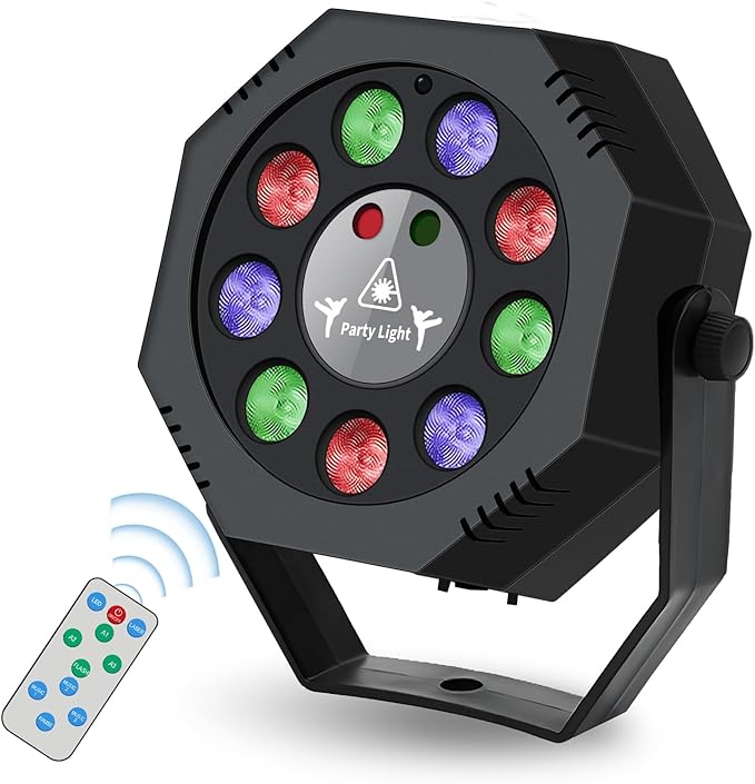 Party Light, Sound Activated DJ Lights with Remote Control, 9 LED Colorful Strobe Disco Light for Indoor Club Parties KTV Halloween Christmas Birthday Decorations Outdoor Glow