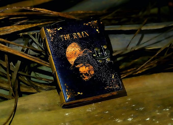 Leather Gothic Journal Magical Raven Skull Spiral Notebook Mystery Crow Journal Grimoire Witchcraft Spellwork Journal Great for Halloween and Raven Lovers Aesthetic Leather Journal for Men and Women (8 x 6 inches)