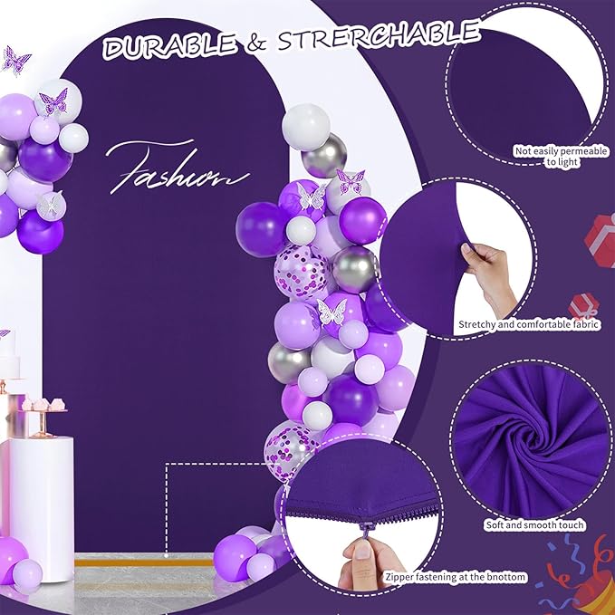 SoarDream Purple Wedding Arch Backdrop Cover 6.6FT Spandex Fitted Purple Wedding Arch Covers Round Top Chiara Arches Backdrop Cover Fabric for Baby Shower Balloon Party Decoration