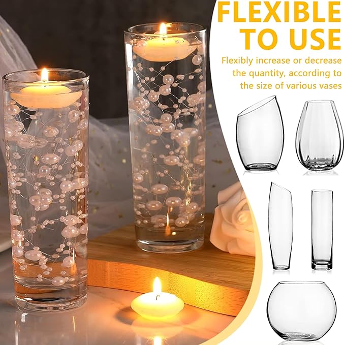 100 PCS Artificial Floating Beads for Centerpieces Vases, Rose Gold 8+3mm String Beads for Wedding Party Faux Pearl String for Decorating, String Pearls for Crafts Vase Filler