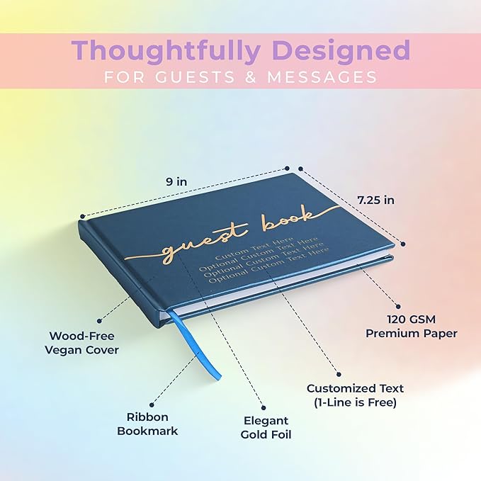 Guestbook for Parties with 110 Lined Pages and Vegan Leather Cover