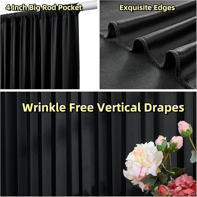 Black Backdrop Curtain Set: 10 Panels, 5 ft x 10 ft Each, Wrinkle-Free