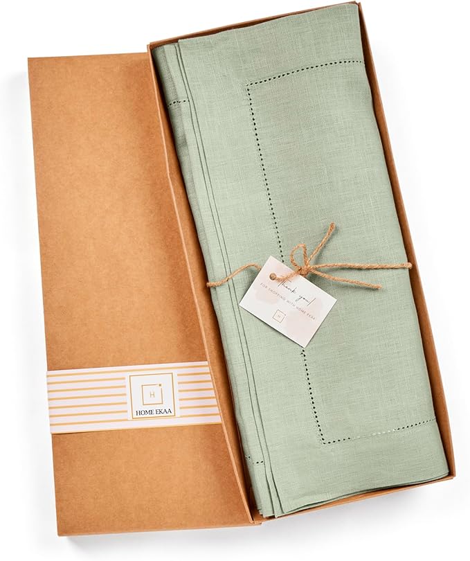 Linen Table Runner 72 inches Long – Hemstitch, 100% Pure Linen Sage Green Dining Table Runner 14 x 72 Inch for Spring, Summer, Wedding Decorations, Gift – Elara
