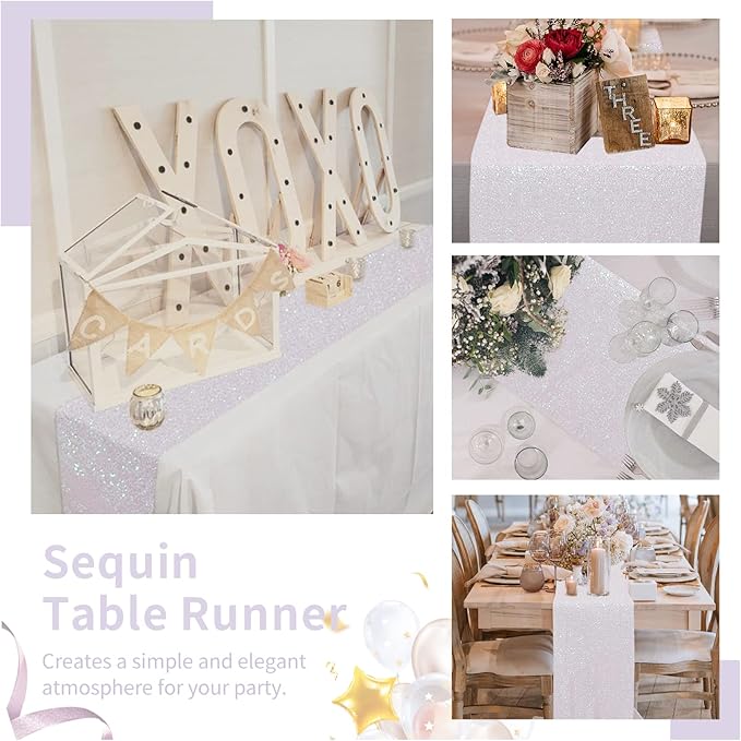 White Iridescent Sequin Table Runners 10 Pieces 12x108 Inches Glitter Table Cover for Wedding Birthday Banquet Party Table Decorations