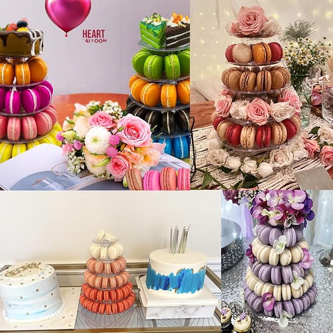 6 Tiers Macaroon Tower Stand, Round Macaron Tower Cake Display Rack Plastic Cupcake Stand Macarons Desserts Serving Tray for Birthday Wedding Party Decor (6 Tiers)
