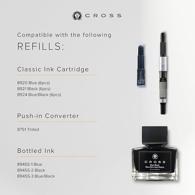 Cross Bailey Light Refillable Fountain Presented in a Everyday Gift Box - Medium Point, Black Ink, Polished White