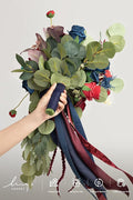 Burgandy Bridal Bouquet Cascading – Navy Blue