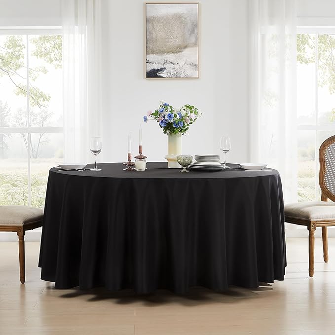 Round Tablecloth 6 Pack 90 Inch Black Tablecloths Washable Decorative Linen Polyester Table Clothes Cover for Dining Table Banquets Buffet Parties and Wedding