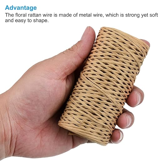 PATIKIL 164 Feet Floral Bind Wire Wrap Twine, 1mm Florist Wire Iron Wire Paper Covered Vine Wrapping Binding Wire for Flower Bouquets, Khaki