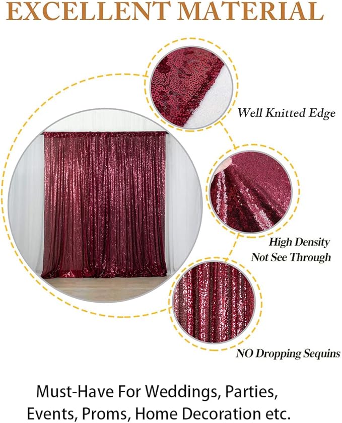ShiDianYi 6x8FT Sequin Photo Backdrop Sparkle Fabric Window Curtains- Burgundy Glitter Backdrop for Wedding Birthday Christmas Party Decor, Bridal Shower
