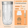Wide Mouth Mason Jars with Airtight Lids and Bands, 6 Pack