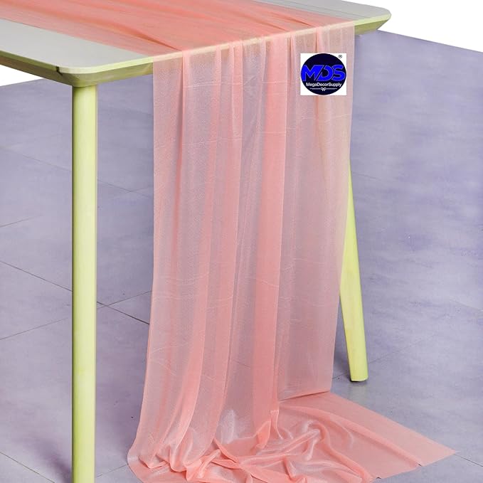 MDS Halloween Chiffon Table Runner - 10 Pack, 29 x 170 Inches, 14ft Each - Sheer Spooky Table Runners for Haunted House Parties, Trick-or-Treat Tables, Witchy Décor, Wedding & Events - Peach