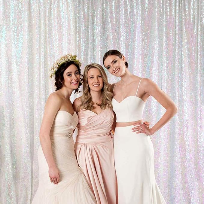 JYFLZQ White Iridescent Sequin Backdrop Curtains 4ft x 6.5ft 1 Panel Glitter Photo Booth Backdrops Sparkly Photography Background Drapes for Parties Wedding Bridal Showers