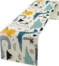 Cartoon Dinosaur Table Runner,Kids Boys Cute Various Dino Moutain Modern Abstract Print Tablecloth Burlap for Hotel Indoors Outdoor Dining Room Kitchen Holiday Party, 13x70in