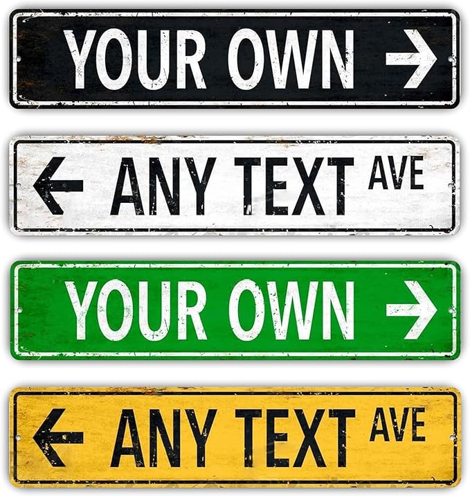 Custom Signs Outdoor Metal, Personalized Street Sign for Home Bar Wall Decor, 6x24 Inches, Indoor/Outdoor Use, Arrow Signs, Fade Resistant .040 Aluminum