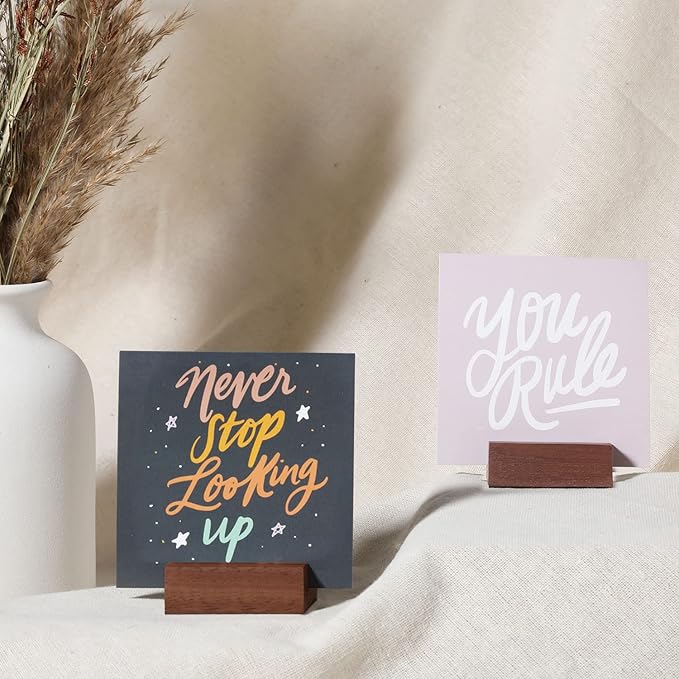 UNIQOOO 20 Pack Place Card Holders | Rustic Walnut Wood Escort Cards Display Stands | Table Number Sign and Photo Stand | Perfect for Retail Shop, Cafe, Home, Wedding, Dinner Party Events Decoration