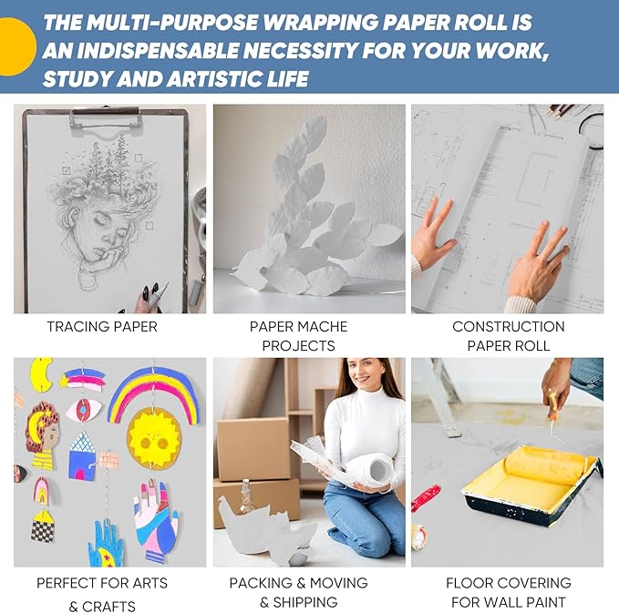 Wrapping Paper, 15"x900" Light Grey Craft Paper Kraft Paper Roll, Solid Color Art Craft Decorative Paper for Father’s Day Bouquet Flower Packing Poster Bulletin Board Paper Floor Covering Table Runner