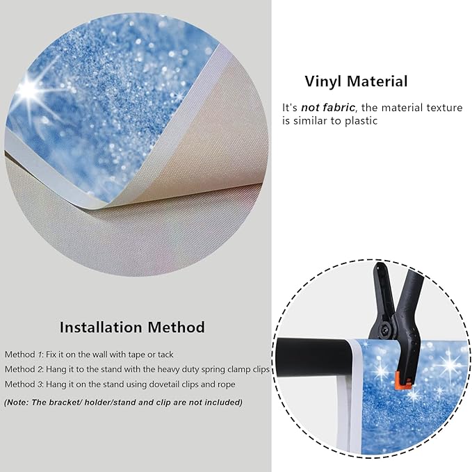 YongFoto Silver Blue Glitter Backdrop 10x8ft Silver Light Spots Blue Sequin Bokeh Photography Background Birthday Bridal Shower Wedding Photography Background Party Banner Portraits Photoshoot Props