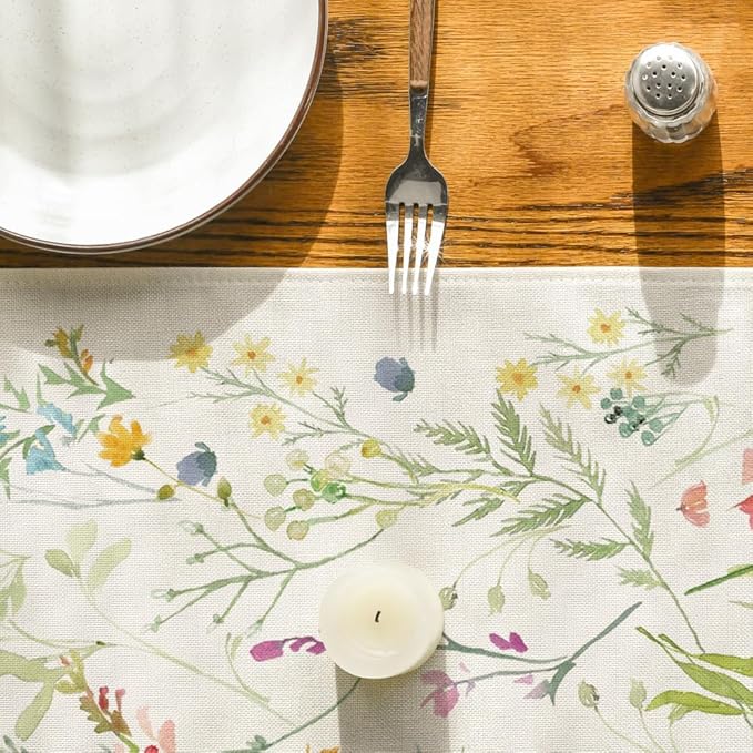 Artoid Mode Wildflowers Bloom Flowers Spring Table Runner, Seasonal Summer Floral Kitchen Dining Table Decoration for Home Party Decor 13x120 Inch