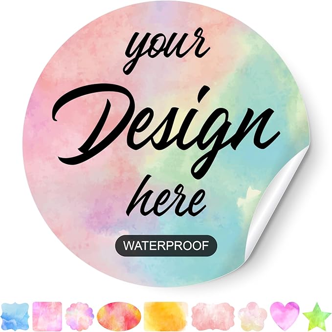 Custom Stickers - Personalized Labels, Watercolor Style, Vinyl Material, Circle & Round Shapes, 100 Labels