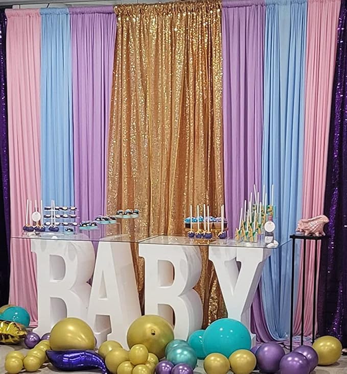 Poise3EHome Gold Sequin Backdrop,8FT x 8FT Sequin Photography Backdrop Curtain for Party Decoration