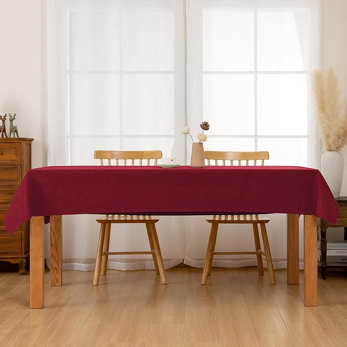 Hiasan Faux Linen Rectangle Tablecloth - Wrinkle and Stain Resistant Washable Table Cloth for Kitchen Dining Room Holiday Table Cover for Dinner, Red, 54 x 108 Inch